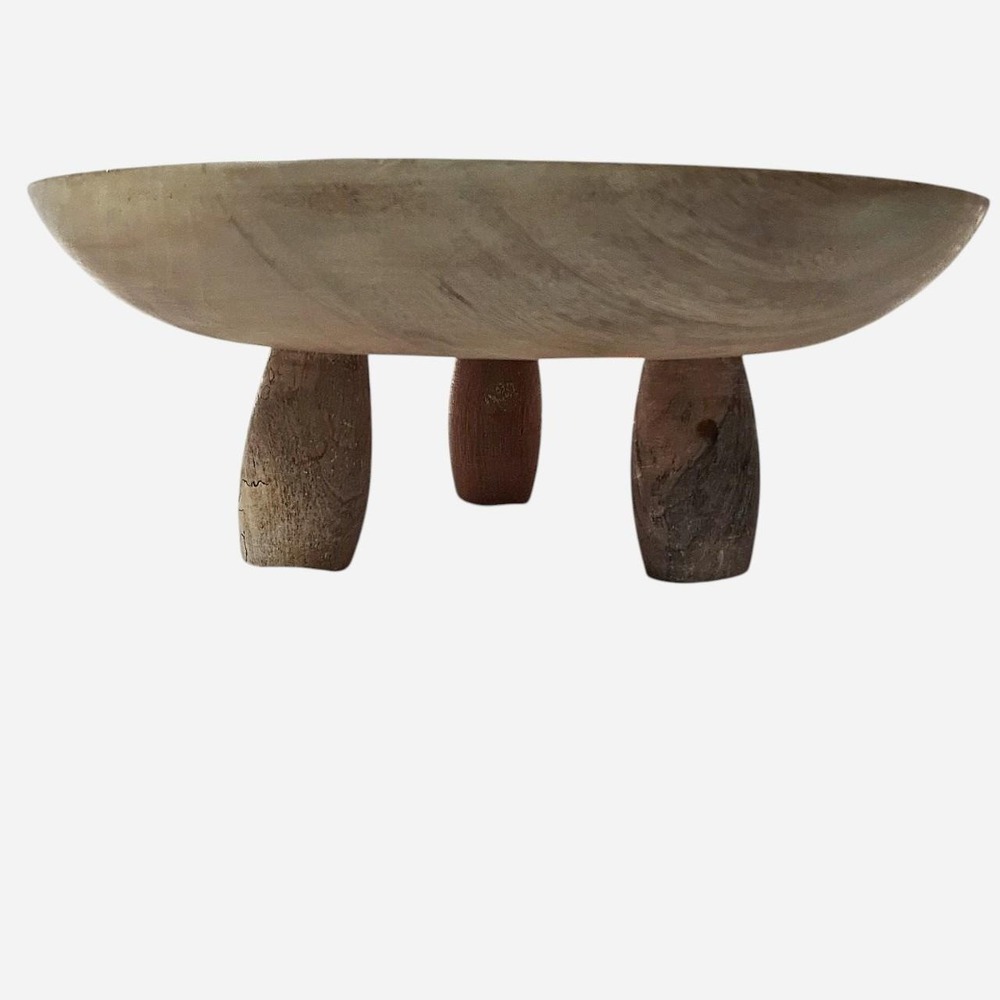 Handmade mango wood footed tableware bowl with wooden legs 10" x 4" height